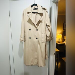 Zara Beige Faux Leather Belted Trench Coat